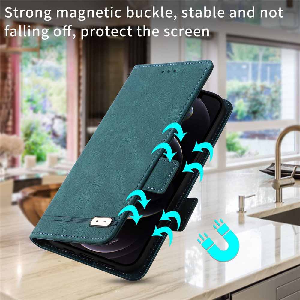 For Samsung Galaxy M13 4G Hardware Decor Phone Case PU Leather Wallet Folio Flip Stand Protective Cover - Blue