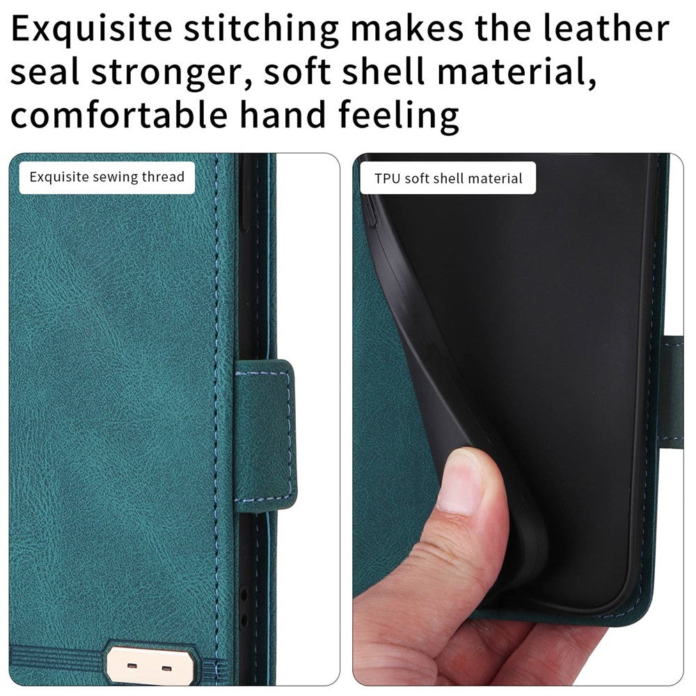 For Samsung Galaxy M13 4G Hardware Decor Phone Case PU Leather Wallet Folio Flip Stand Protective Cover - Blue