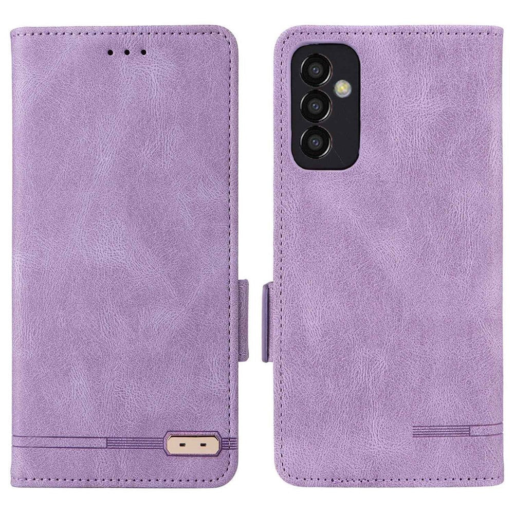 For Samsung Galaxy M13 4G Hardware Decor Phone Case PU Leather Wallet Folio Flip Stand Protective Cover - Purple