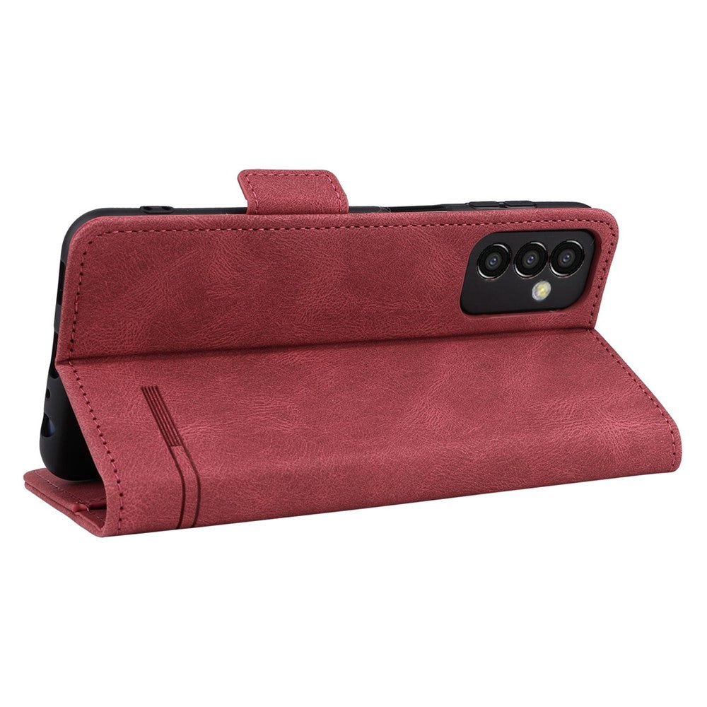 For Samsung Galaxy M13 4G Hardware Decor Phone Case PU Leather Wallet Folio Flip Stand Protective Cover - Rose