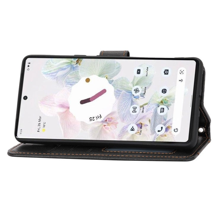 For Google Pixel 7 5G Stand Wallet PU Leather + TPU Phone Case Zipper Pocket Magnetic Closing Shell with Long / Short Straps - Black