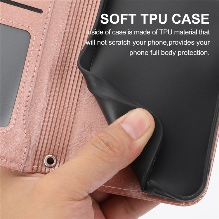 For Google Pixel 7 5G Stand Wallet PU Leather + TPU Phone Case Zipper Pocket Magnetic Closing Shell with Long / Short Straps - Rose Gold