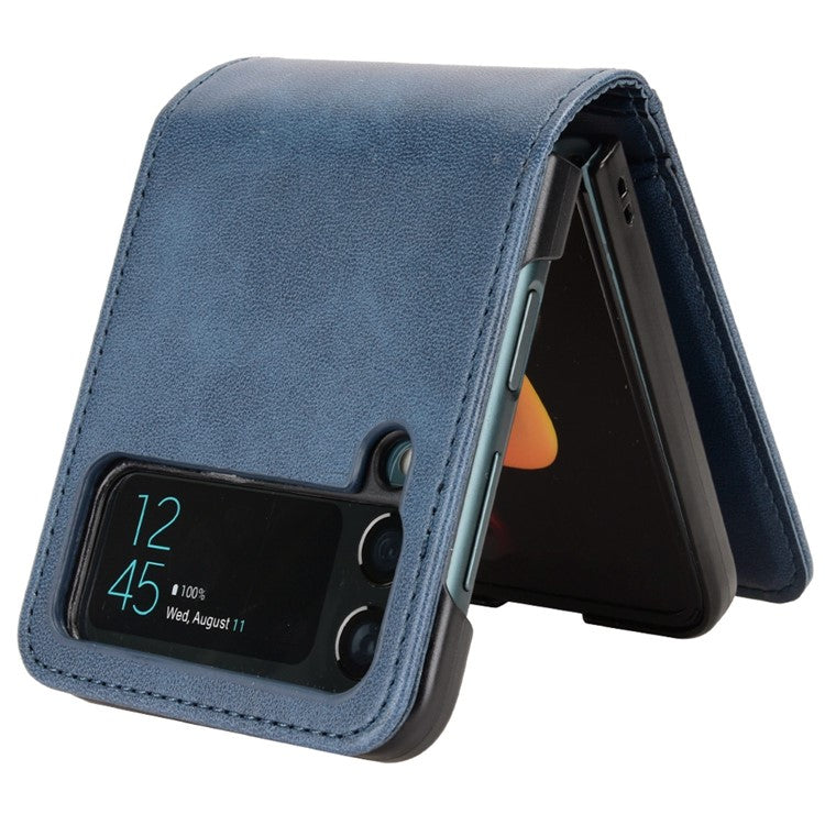 Wallet Phone Case for Samsung Galaxy Z Flip4 5G, PU Leather Cover Inner PC Folding Shell - Blue