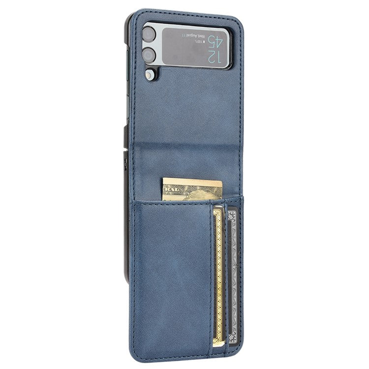 Wallet Phone Case for Samsung Galaxy Z Flip4 5G, PU Leather Cover Inner PC Folding Shell - Blue