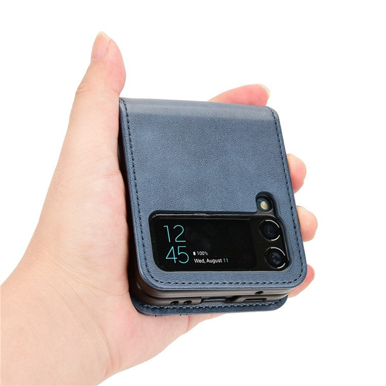 Wallet Phone Case for Samsung Galaxy Z Flip4 5G, PU Leather Cover Inner PC Folding Shell - Blue