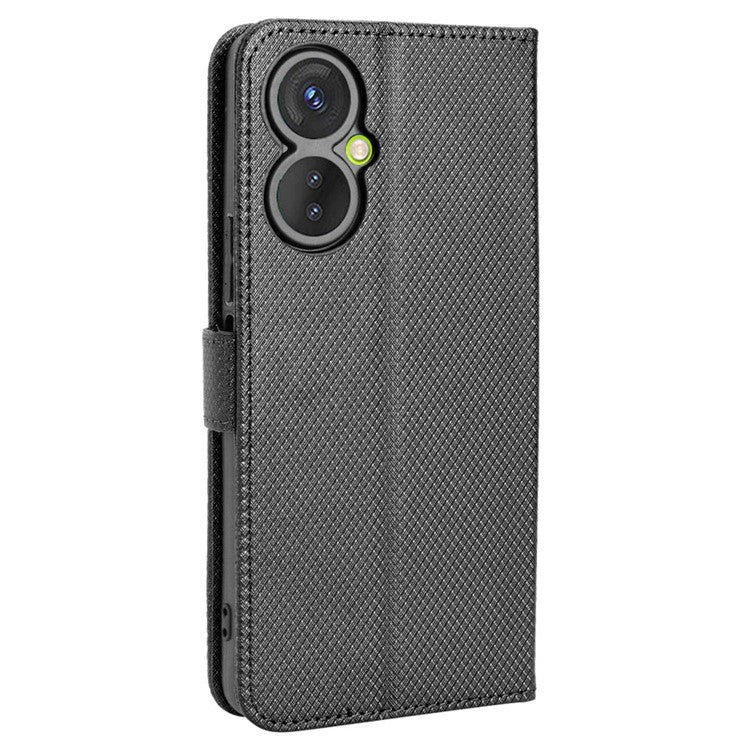 For TECNO Spark 9 Pro 4G (KH7) / Spark 9T 4G PU Leather Case Wallet Stand Diamond Texture Flip Case with Strap - Black