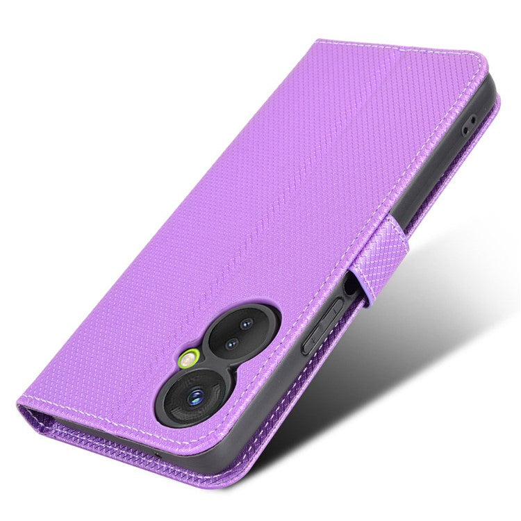 For TECNO Spark 9 Pro 4G (KH7) / Spark 9T 4G PU Leather Case Wallet Stand Diamond Texture Flip Case with Strap - Purple