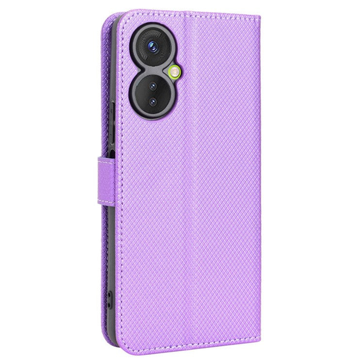 For TECNO Spark 9 Pro 4G (KH7) / Spark 9T 4G PU Leather Case Wallet Stand Diamond Texture Flip Case with Strap - Purple