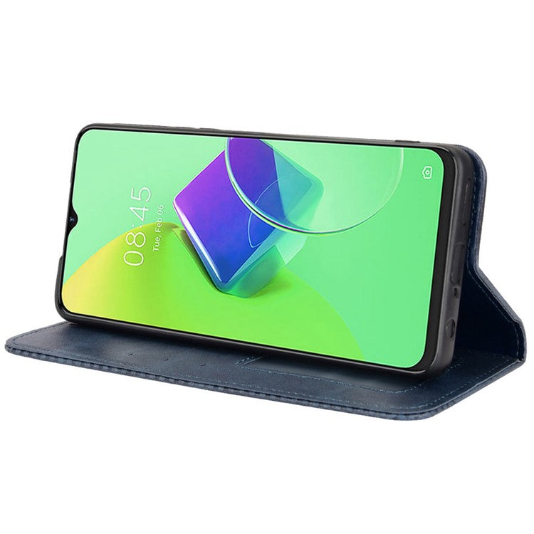 For TECNO Spark 9 Pro 4G (KH7) / Spark 9T 4G Retro PU Leather Cover Stand Flip Wallet Cover - Blue
