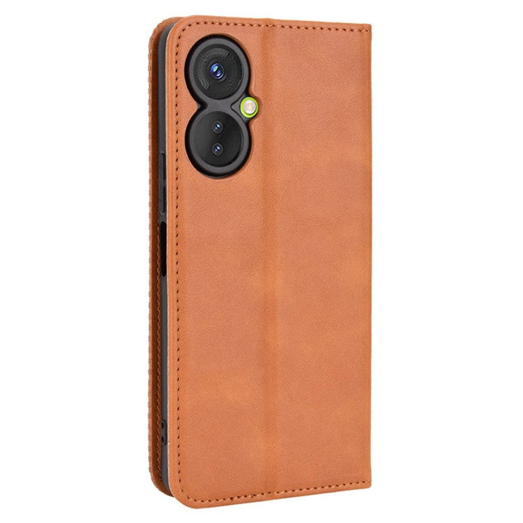 For TECNO Spark 9 Pro 4G (KH7) / Spark 9T 4G Retro PU Leather Cover Stand Flip Wallet Cover - Brown