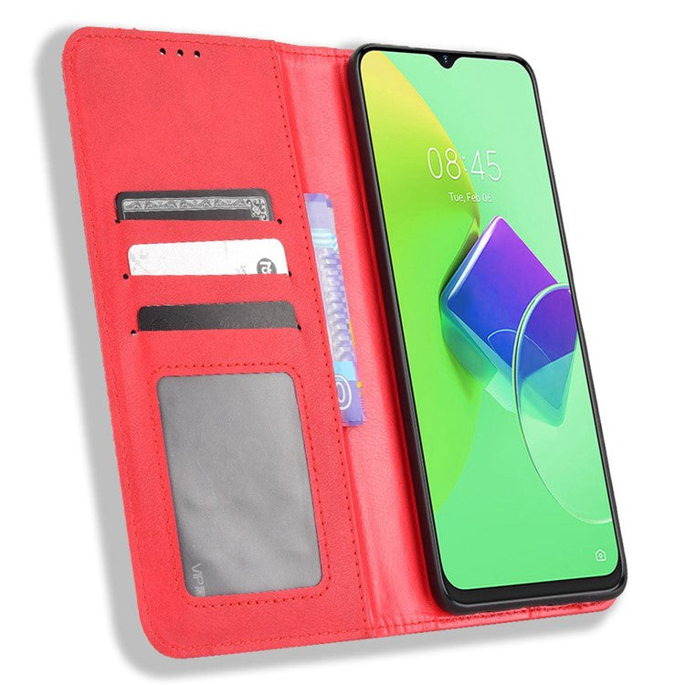 For TECNO Spark 9 Pro 4G (KH7) / Spark 9T 4G Retro PU Leather Cover Stand Flip Wallet Cover - Red