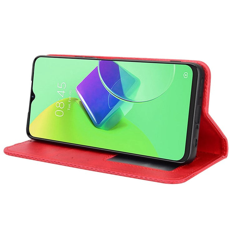 For TECNO Spark 9 Pro 4G (KH7) / Spark 9T 4G Retro PU Leather Cover Stand Flip Wallet Cover - Red