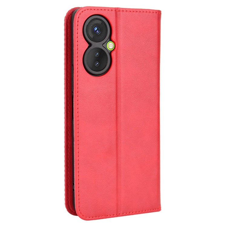 For TECNO Spark 9 Pro 4G (KH7) / Spark 9T 4G Retro PU Leather Cover Stand Flip Wallet Cover - Red