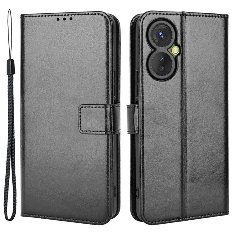 For TECNO Spark 9 Pro 4G (KH7) / Spark 9T 4GPU Leather Wallet Case Crazy Horse Texture Stand TPU Phone Cover - Black