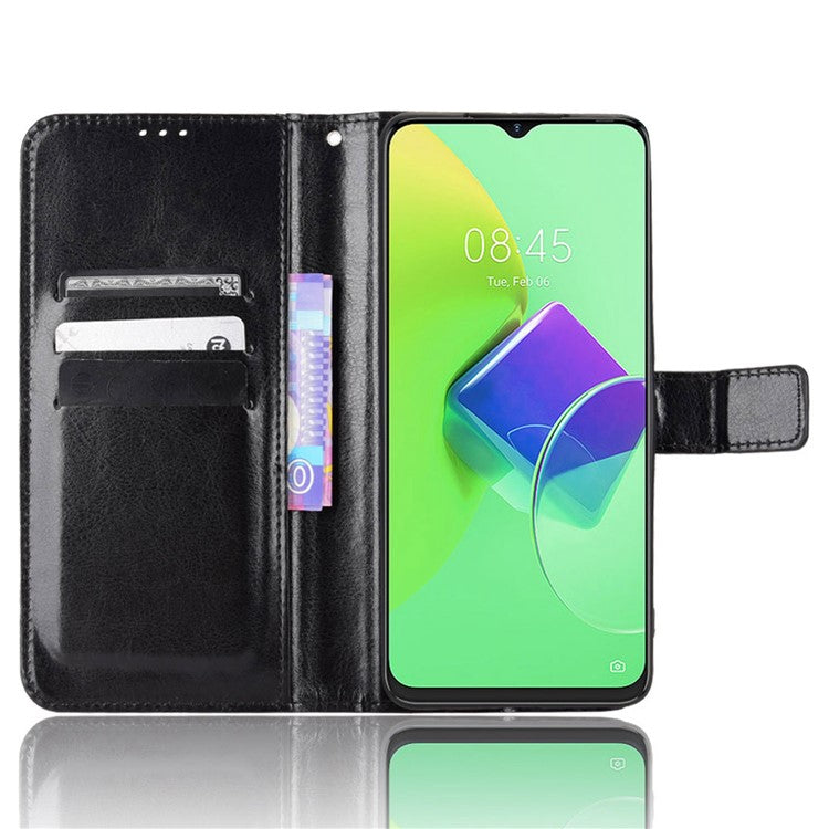 For TECNO Spark 9 Pro 4G (KH7) / Spark 9T 4GPU Leather Wallet Case Crazy Horse Texture Stand TPU Phone Cover - Black