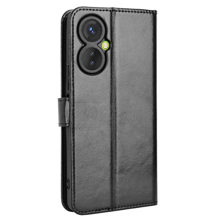 For TECNO Spark 9 Pro 4G (KH7) / Spark 9T 4GPU Leather Wallet Case Crazy Horse Texture Stand TPU Phone Cover - Black