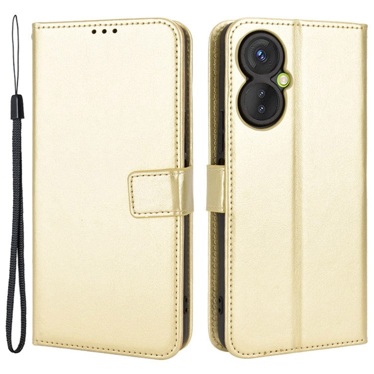 For TECNO Spark 9 Pro 4G (KH7) / Spark 9T 4GPU Leather Wallet Case Crazy Horse Texture Stand TPU Phone Cover - Gold
