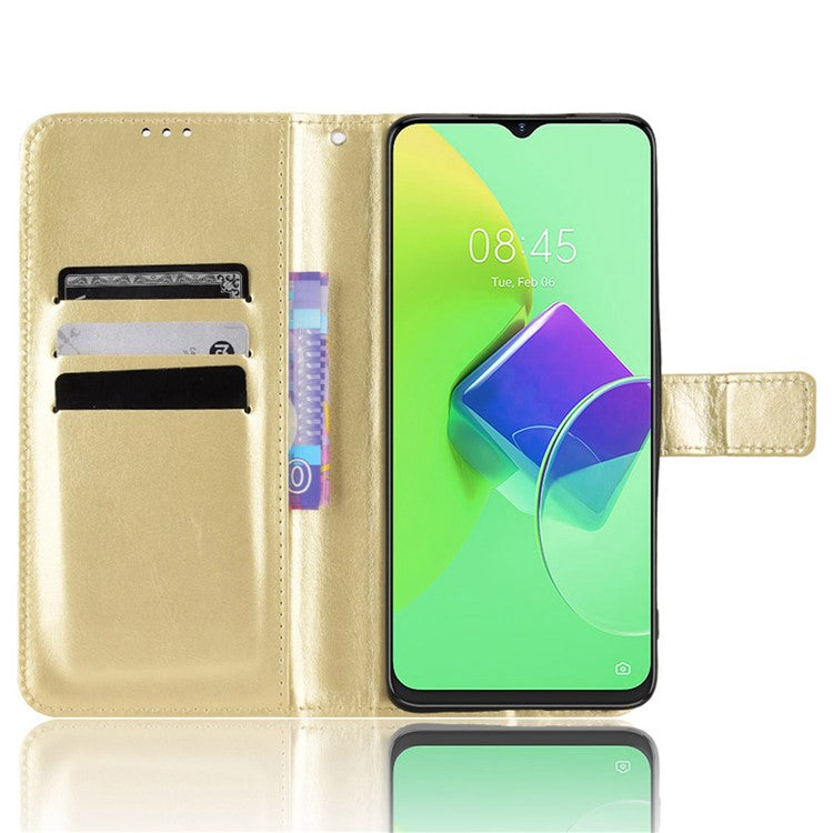 For TECNO Spark 9 Pro 4G (KH7) / Spark 9T 4GPU Leather Wallet Case Crazy Horse Texture Stand TPU Phone Cover - Gold