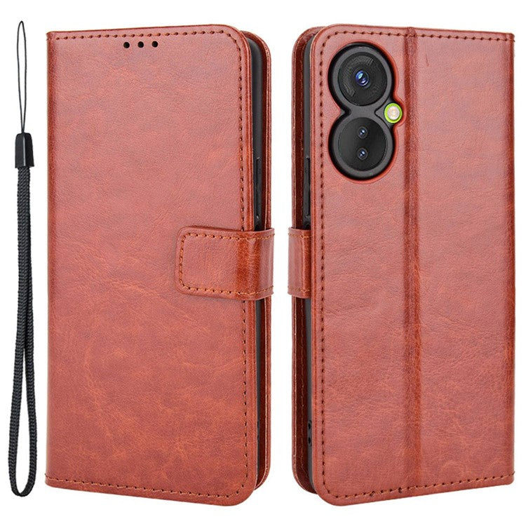 For TECNO Spark 9 Pro 4G (KH7) / Spark 9T 4G PU Leather Wallet Case Crazy Horse Texture Stand TPU Phone Cover - Brown