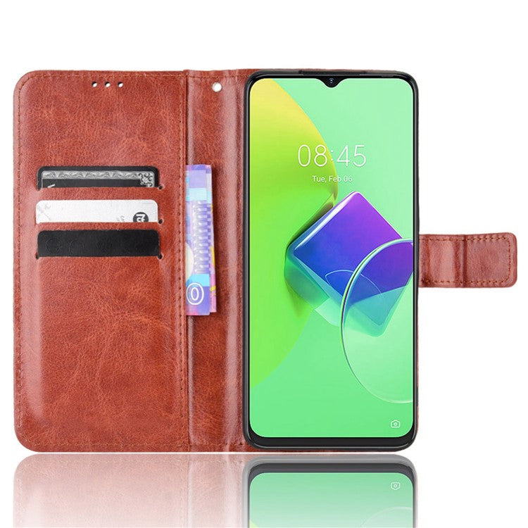 For TECNO Spark 9 Pro 4G (KH7) / Spark 9T 4G PU Leather Wallet Case Crazy Horse Texture Stand TPU Phone Cover - Brown