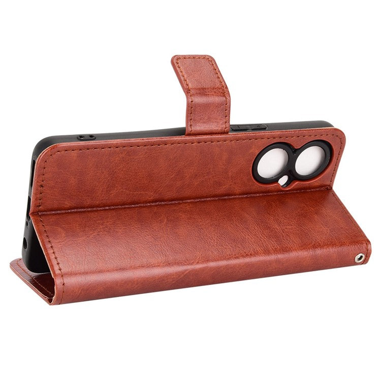 For TECNO Spark 9 Pro 4G (KH7) / Spark 9T 4G PU Leather Wallet Case Crazy Horse Texture Stand TPU Phone Cover - Brown