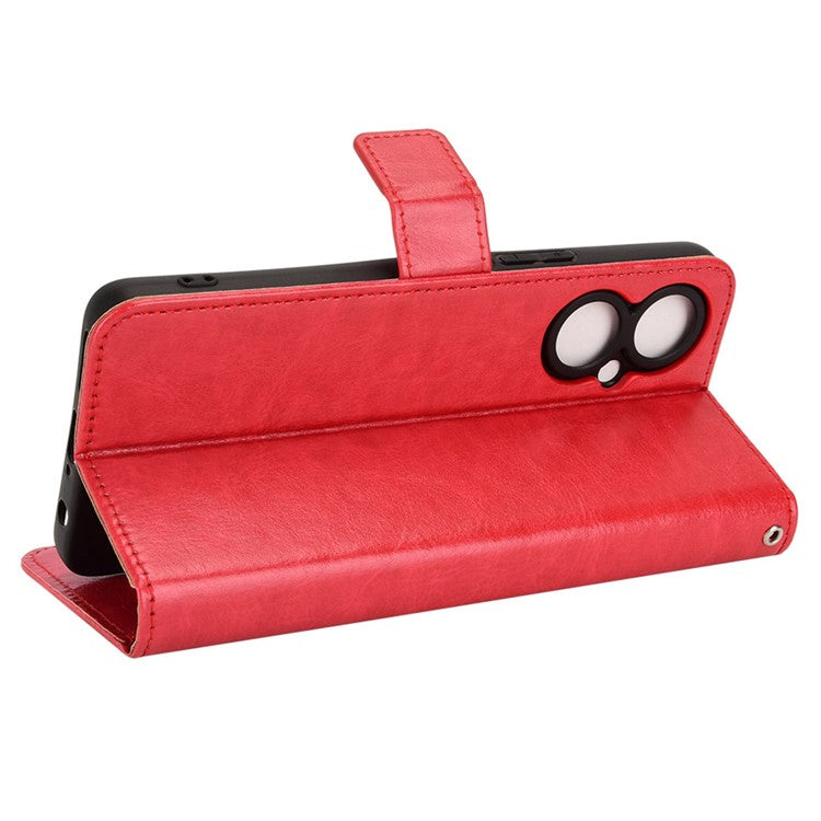 For TECNO Spark 9 Pro 4G (KH7) / Spark 9T 4G PU Leather Wallet Case Crazy Horse Texture Stand TPU Phone Cover - Red