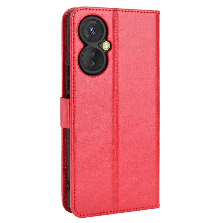 For TECNO Spark 9 Pro 4G (KH7) / Spark 9T 4G PU Leather Wallet Case Crazy Horse Texture Stand TPU Phone Cover - Red