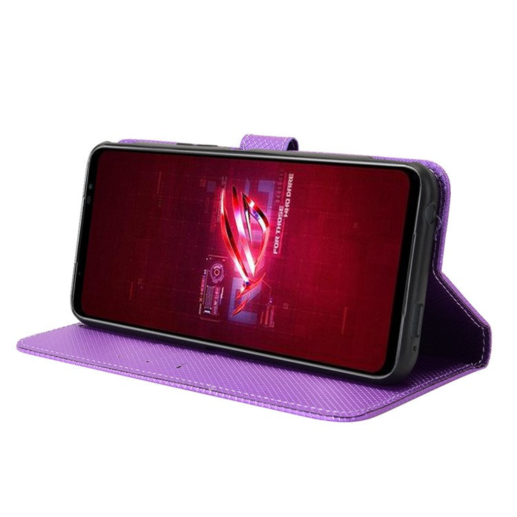 For Asus ROG Phone 6 5G / Phone 6 Pro 5G Diamond Texture Magnetic Closure Handbag PU Leather Stand Flip Wallet Case with Strap - Purple