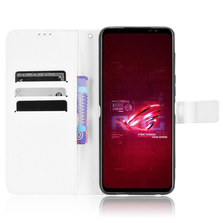 For Asus ROG Phone 6 5G / Phone 6 Pro 5G Diamond Texture Magnetic Closure Handbag PU Leather Stand Flip Wallet Case with Strap - White