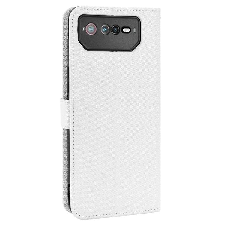 For Asus ROG Phone 6 5G / Phone 6 Pro 5G Diamond Texture Magnetic Closure Handbag PU Leather Stand Flip Wallet Case with Strap - White