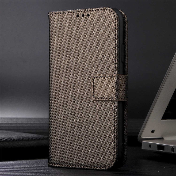 For Asus ROG Phone 6 5G / Phone 6 Pro 5G Diamond Texture Magnetic Closure Handbag PU Leather Stand Flip Wallet Case with Strap - Brown