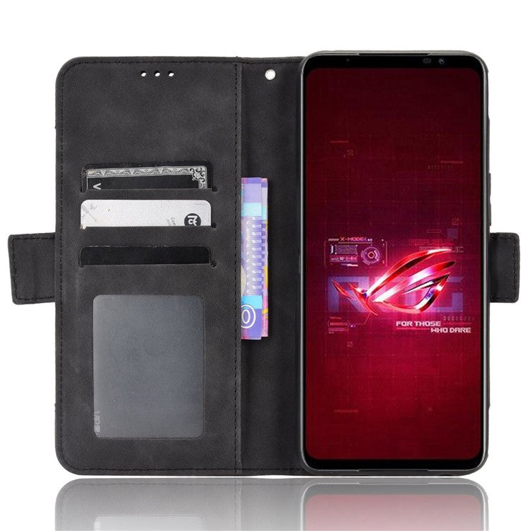 For Asus ROG Phone 6 5G / Phone 6 Pro 5G PU Leather Flip Folio Case Stand Function Multiple Card Slots Wallet Phone Cover - Black
