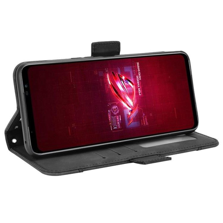For Asus ROG Phone 6 5G / Phone 6 Pro 5G PU Leather Flip Folio Case Stand Function Multiple Card Slots Wallet Phone Cover - Black