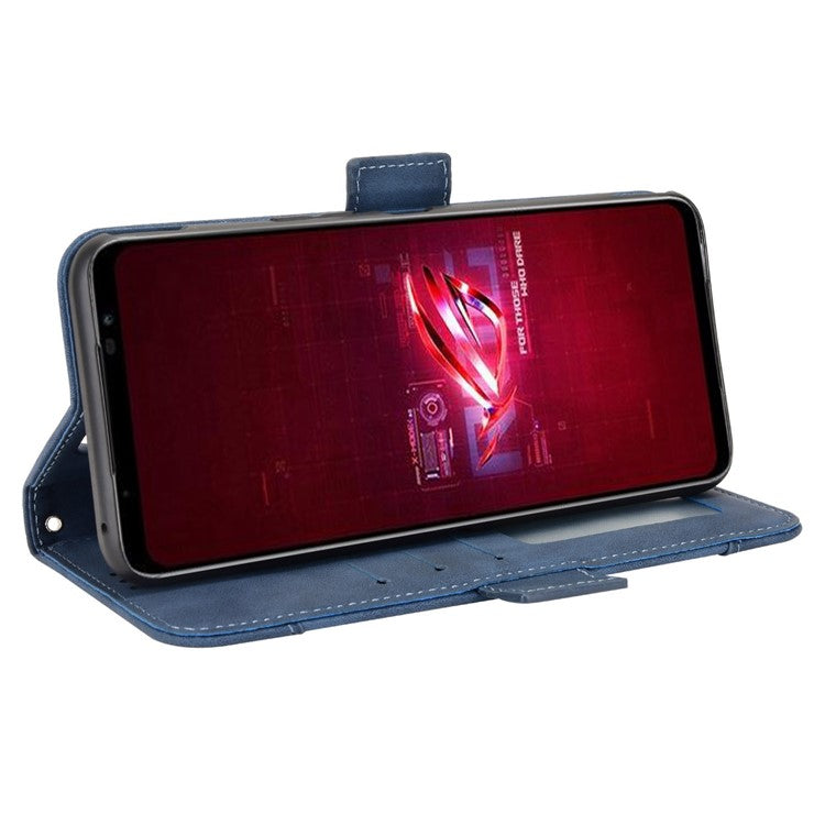 For Asus ROG Phone 6 5G / Phone 6 Pro 5G PU Leather Flip Folio Case Stand Function Multiple Card Slots Wallet Phone Cover - Blue