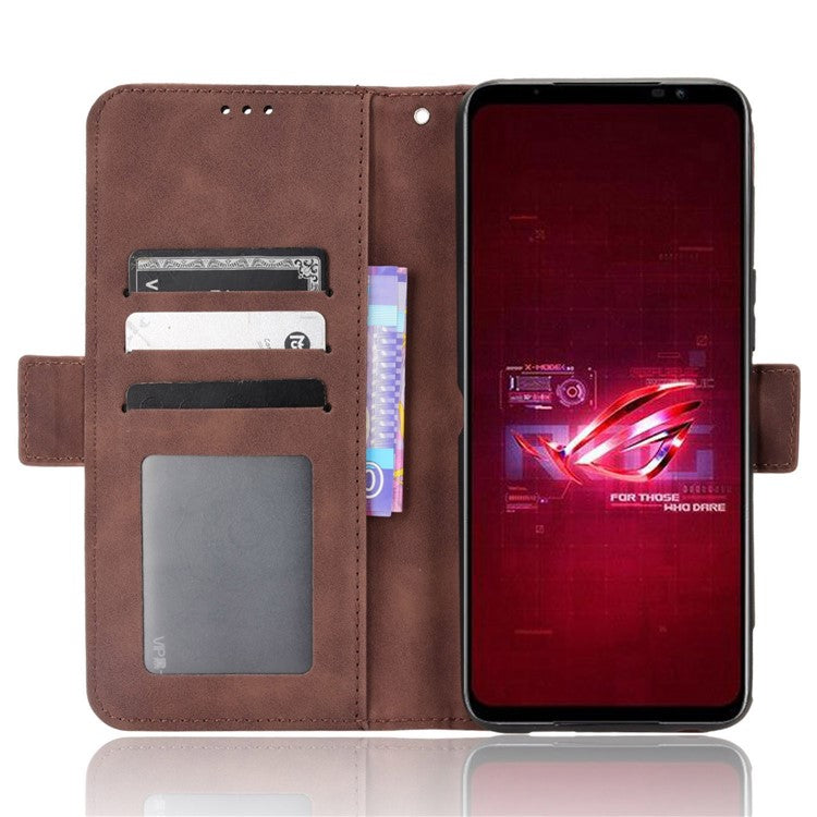 For Asus ROG Phone 6 5G / Phone 6 Pro 5G PU Leather Flip Folio Case Stand Function Multiple Card Slots Wallet Phone Cover - Brown
