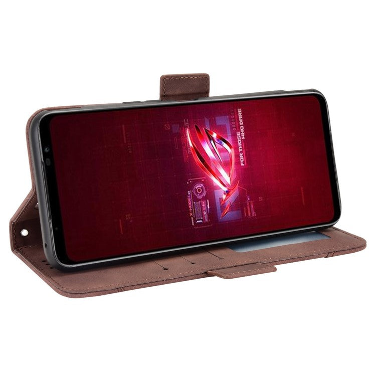 For Asus ROG Phone 6 5G / Phone 6 Pro 5G PU Leather Flip Folio Case Stand Function Multiple Card Slots Wallet Phone Cover - Brown