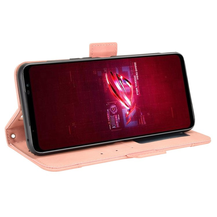 For Asus ROG Phone 6 5G / Phone 6 Pro 5G PU Leather Flip Folio Case Stand Function Multiple Card Slots Wallet Phone Cover - Pink