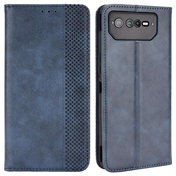 For Asus ROG Phone 6 5G / Phone 6 Pro 5G Retro Texture PU Leather Magnetic Auto Closing Case Full Inclusive Protective Wallet Stand Cover - Blue