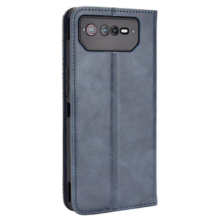 For Asus ROG Phone 6 5G / Phone 6 Pro 5G Retro Texture PU Leather Magnetic Auto Closing Case Full Inclusive Protective Wallet Stand Cover - Blue