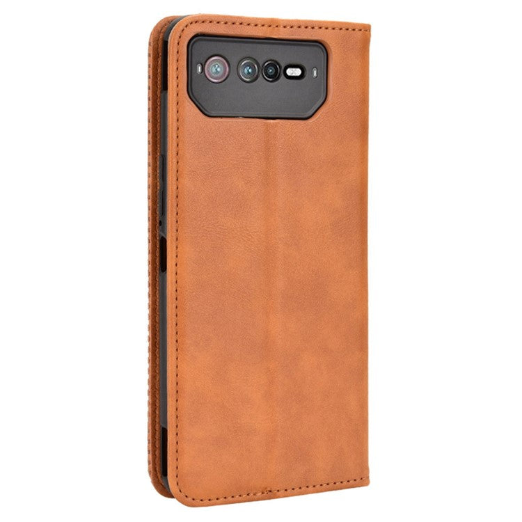 For Asus ROG Phone 6 5G / Phone 6 Pro 5G Retro Texture PU Leather Magnetic Auto Closing Case Full Inclusive Protective Wallet Stand Cover - Brown