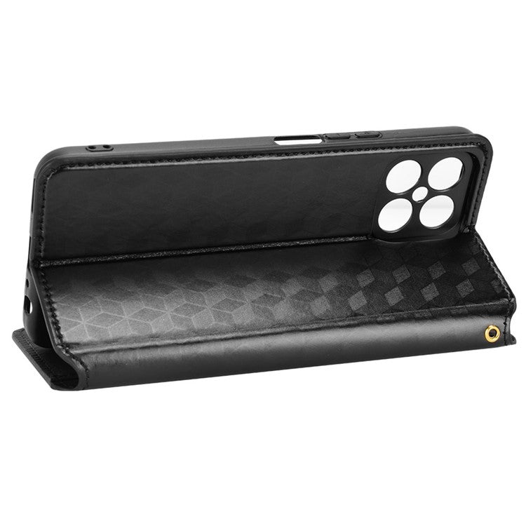 For Honor X8 4G / X30i Magnetic Auto-absorbed PU Leather Case Imprinting Rhombus Pattern Phone Wallet Stand Cover - Black