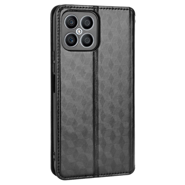 For Honor X8 4G / X30i Magnetic Auto-absorbed PU Leather Case Imprinting Rhombus Pattern Phone Wallet Stand Cover - Black