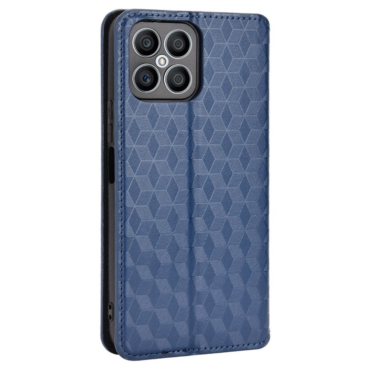 For Honor X8 4G / X30i Magnetic Auto-absorbed PU Leather Case Imprinting Rhombus Pattern Phone Wallet Stand Cover - Blue