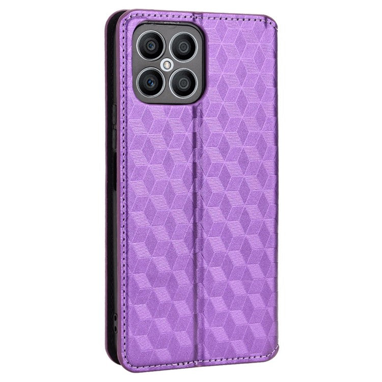 For Honor X8 4G / X30i Magnetic Auto-absorbed PU Leather Case Imprinting Rhombus Pattern Phone Wallet Stand Cover - Purple