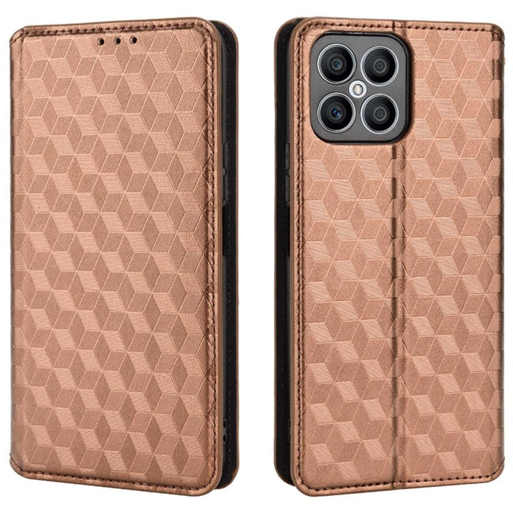 For Honor X8 4G / X30i Magnetic Auto-absorbed PU Leather Case Imprinting Rhombus Pattern Phone Wallet Stand Cover - Brown