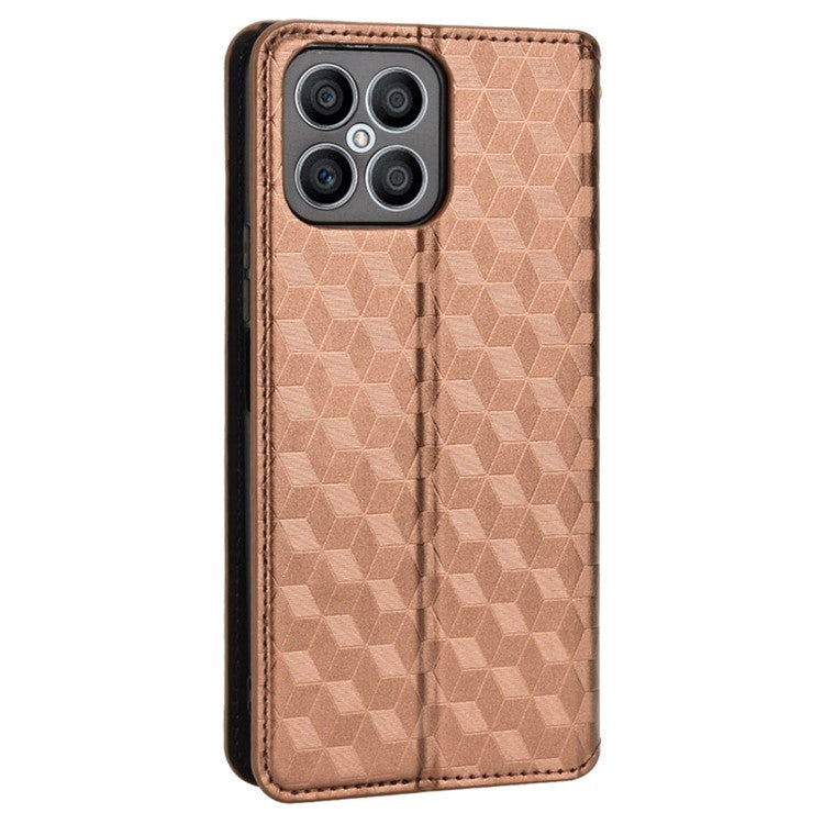 For Honor X8 4G / X30i Magnetic Auto-absorbed PU Leather Case Imprinting Rhombus Pattern Phone Wallet Stand Cover - Brown