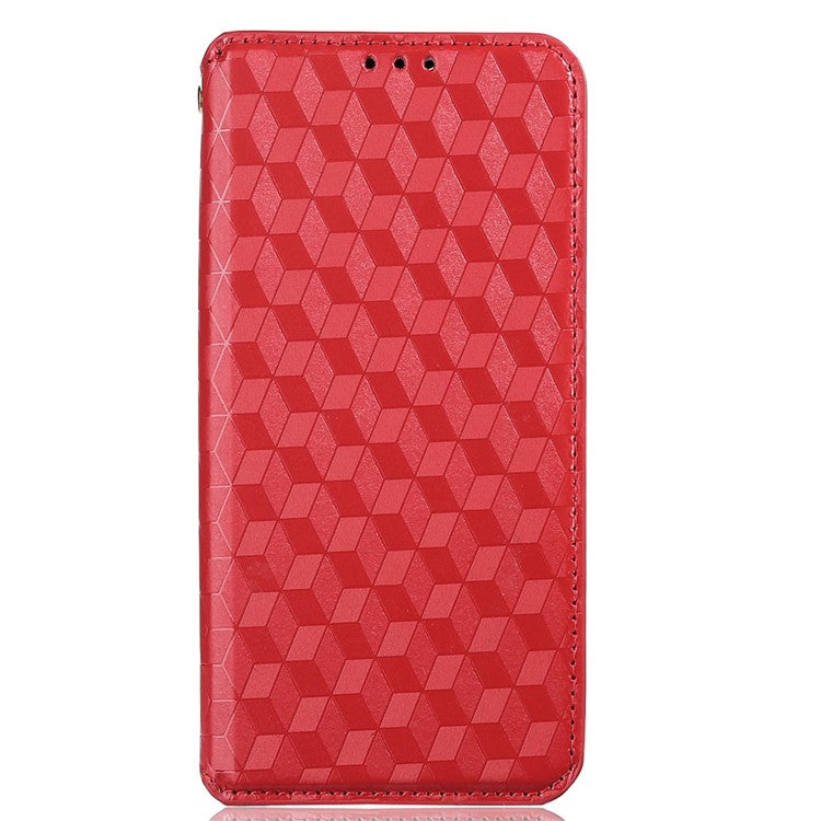 For Honor X8 4G / X30i Magnetic Auto-absorbed PU Leather Case Imprinting Rhombus Pattern Phone Wallet Stand Cover - Red