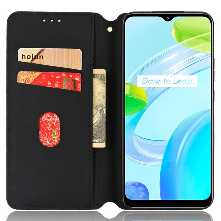 For Realme C30 4G Magnetic Auto-absorbed Stand Wallet Phone Case PU Leather Imprinting Rhombus Pattern Inner TPU Cover - Purple