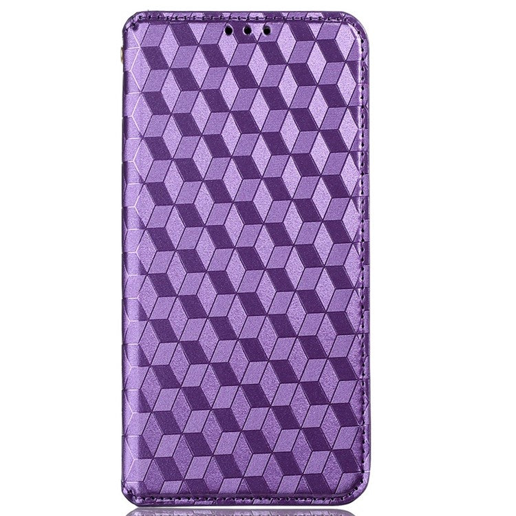 For Realme C30 4G Magnetic Auto-absorbed Stand Wallet Phone Case PU Leather Imprinting Rhombus Pattern Inner TPU Cover - Purple