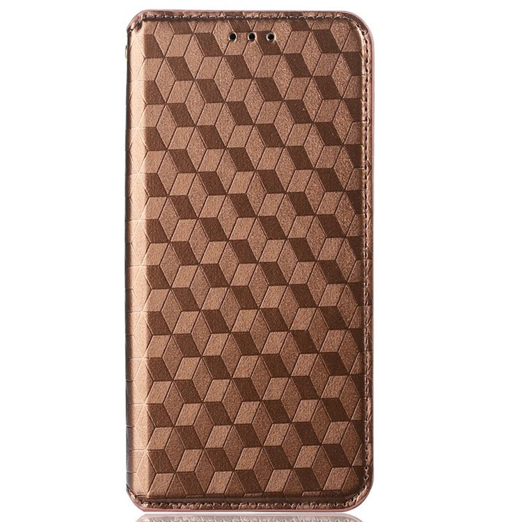 For Realme C30 4G Magnetic Auto-absorbed Stand Wallet Phone Case PU Leather Imprinting Rhombus Pattern Inner TPU Cover - Brown